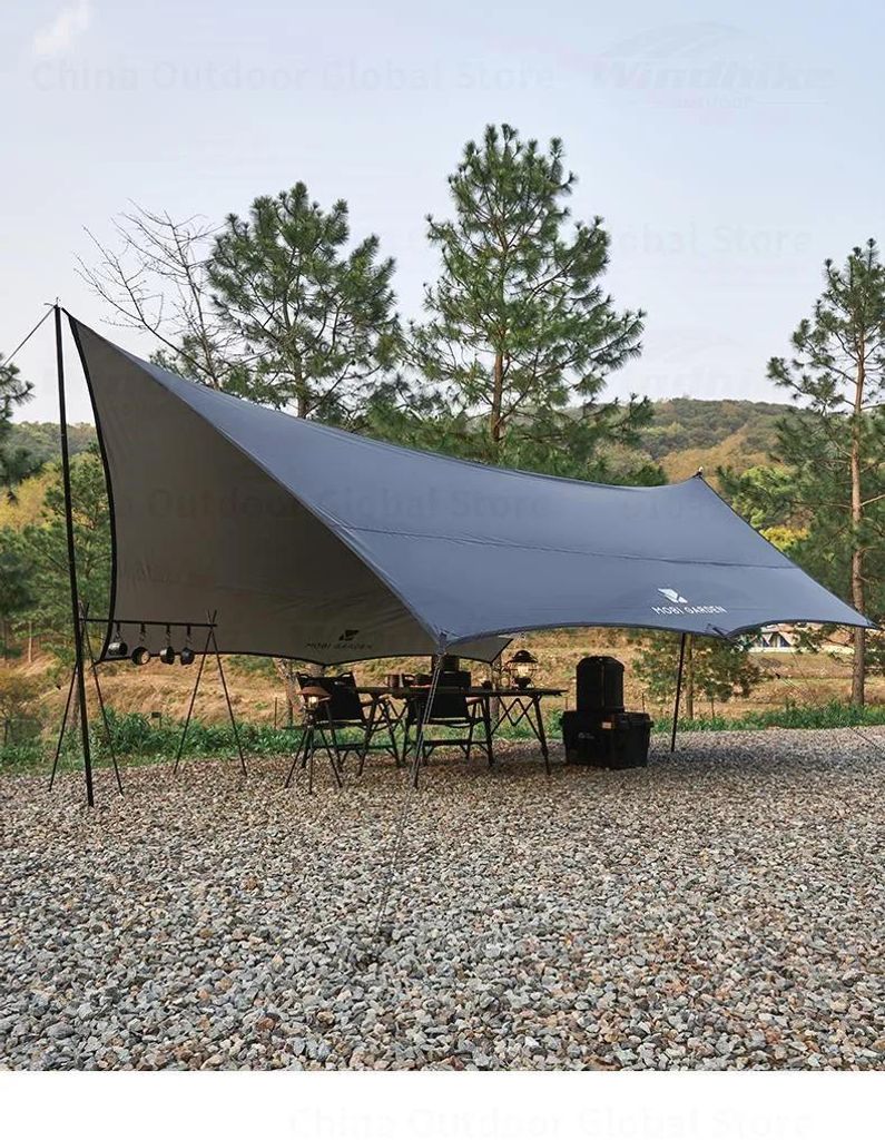 Großes Camping Sonnensegel 530x440 cm - Hexagonales Butterfly Tarp für 5–8 Personen - UPF50+ UV-Schutz - Wasserdicht PU5000 mm - Eisenstangen -...
