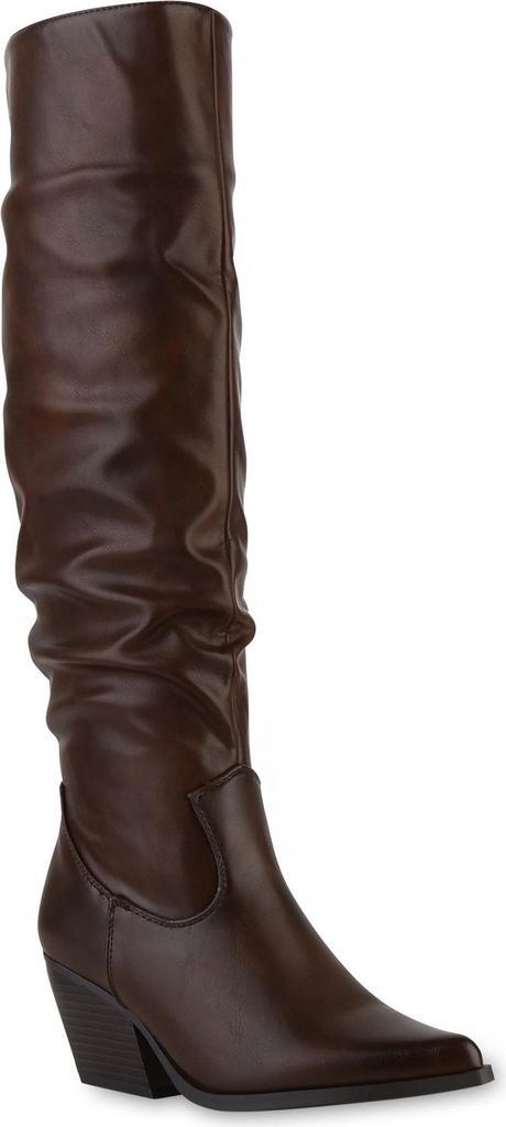 VAN HILL Damen Gefüttert Cowboystiefel Stiefel Spitz Schuhe 841795, Farbe: Braun, Größe: 37
