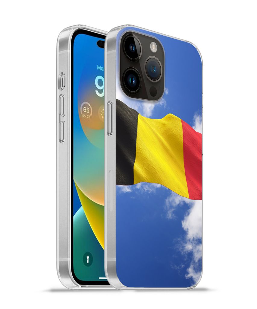 MuchoWow Handyhülle Schutzhülle Hülle für Apple iPhone 14 Pro Max Die Flagge Belgiens weht am Himmel Silikon Softcase Handy Hülle - Hardcover