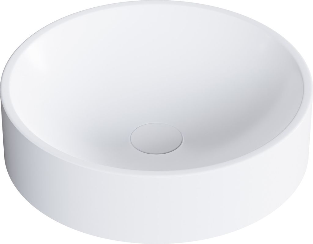 Aufsatzwaschbecken NT8565 - Mineralguss - Rund - Ø 40 cm x 10,5 cm, Farbe:Weiß matt, Ablaufgarnitur wählbar:Ohne Ablaufgarnitur, Zusätzl. Blend...