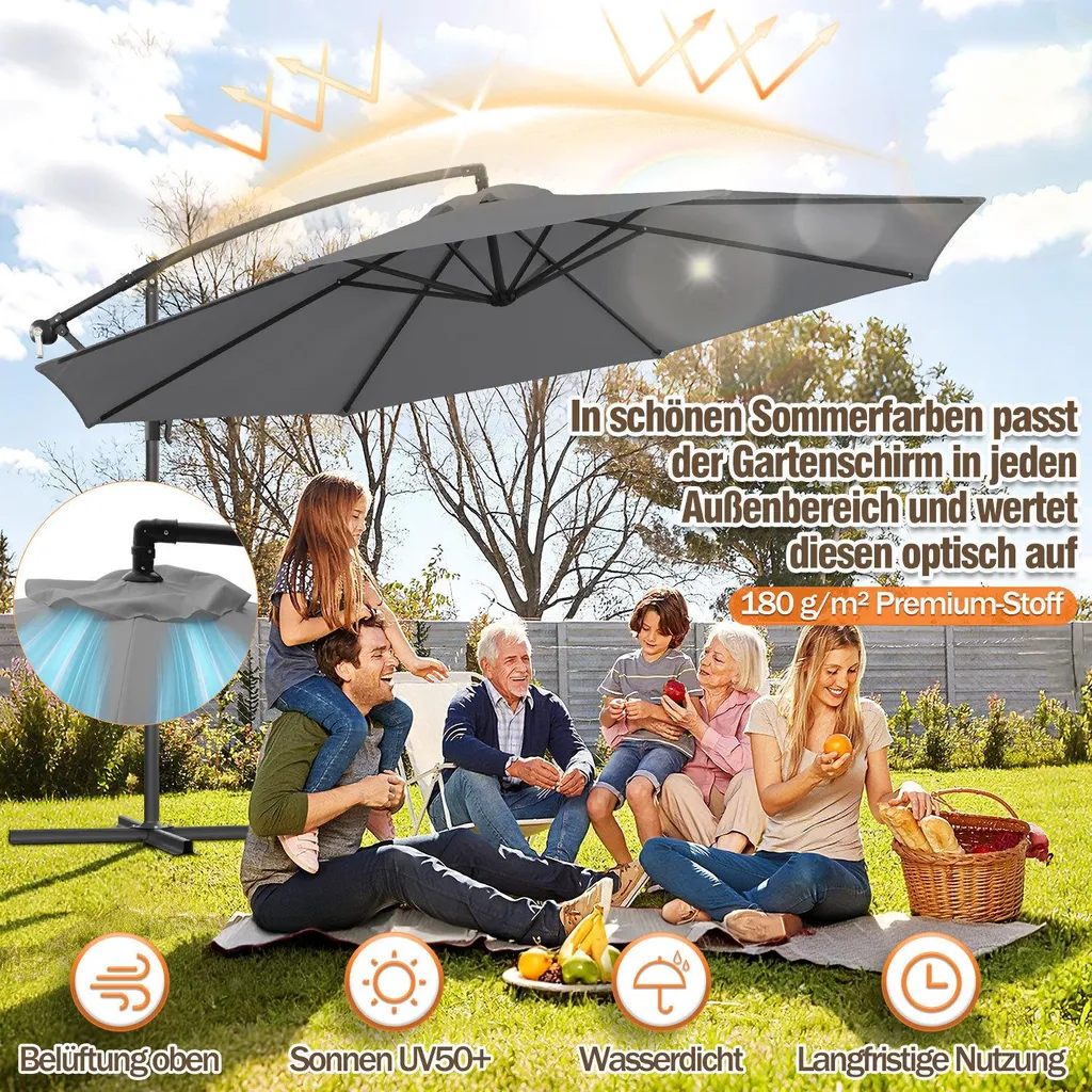 Ombrellone Izrielar 3 m grigio – Ombrellone moderno per terrazze, giardini e piscine - 3