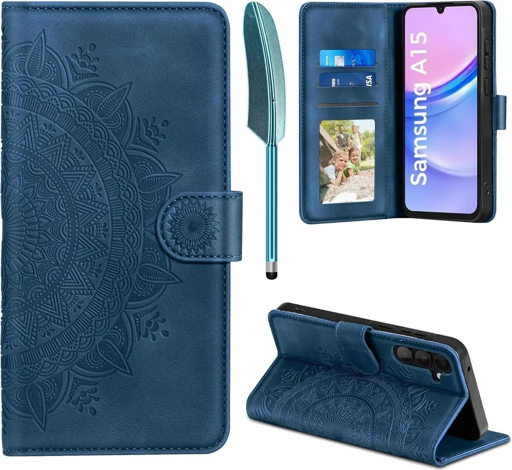 Housse Samsung A15 5G/4G Flip Wallet bleu pour usage professionnel