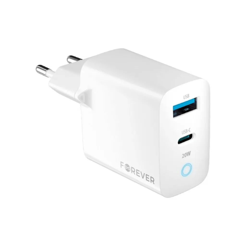 Alimentatore Doppio USB C + USB A 20W PD QC 3.0 Bianco Universale