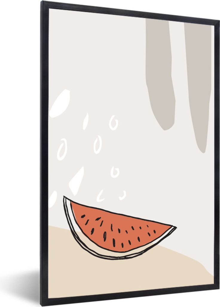 MuchoWow Gerahmtes Poster Sommer - Melone - Grau 20x30 cm - Poster mit Schwarzem Bilderrahmen Wandposter Rahmen Foto Bilder - Drucken - Bilder Po...