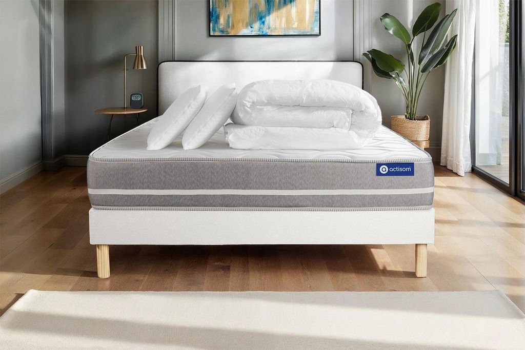 Komplettpaket Bett - Matratze 180x200 cm + Boxspringbett mit Lattenrost (im Set) + 2 Kopfkissen + Bettdecke - Actimemo Touch