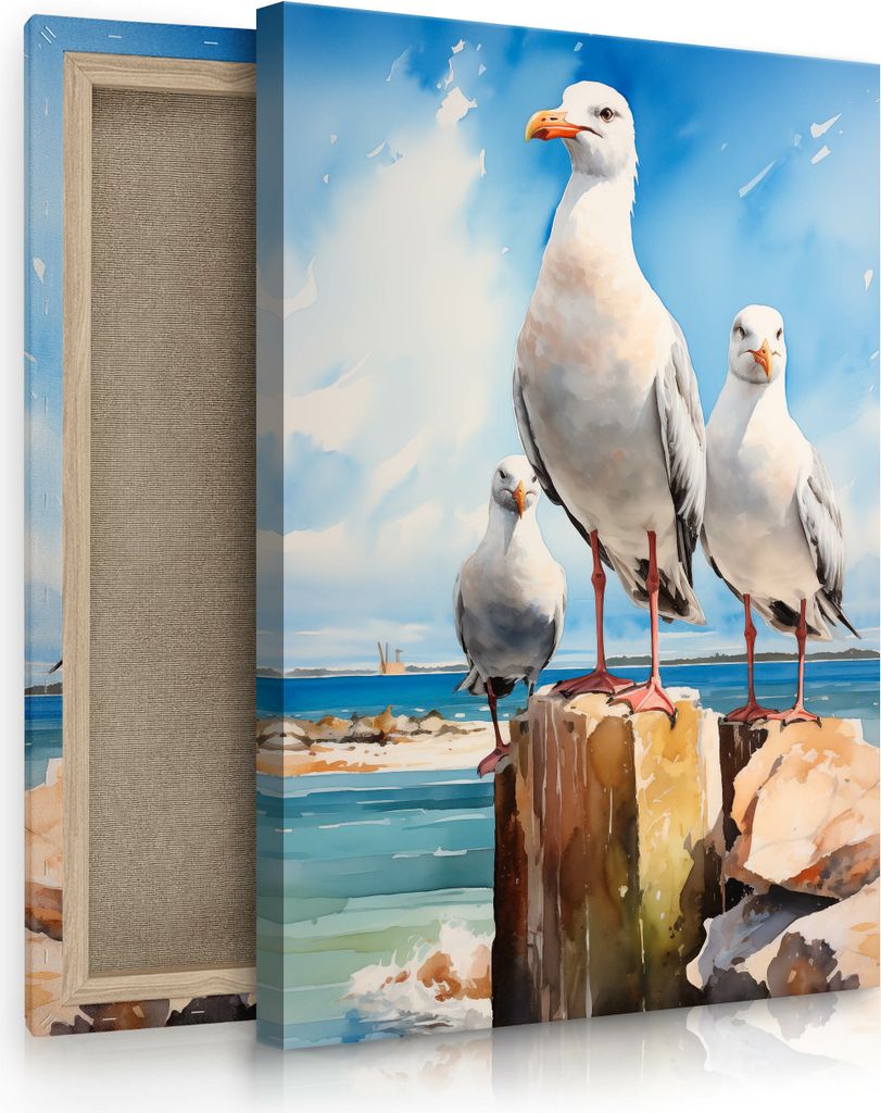 Muralo Leinwandbild Canvas für Wohnzimmer Schlafzimmer MÖWEN Meer Vögel Strand Natur Br. 50 cm x Hö. 70 cm