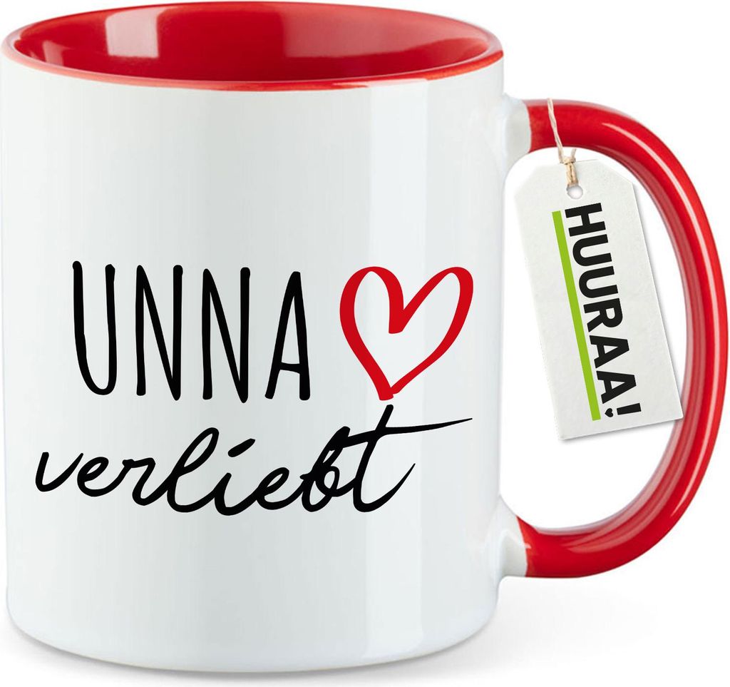 Huuraa Kaffeetasse Unna verliebt 330ml Rot Keramik Kaffeebecher Geschenkidee