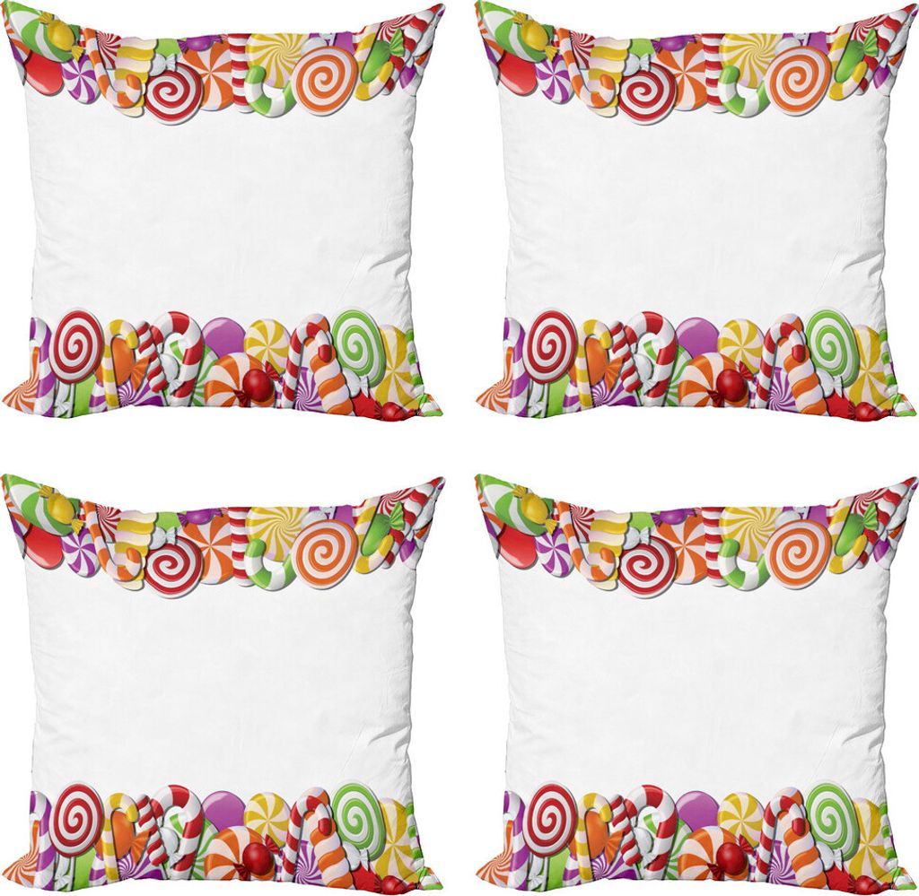 ABAKUHAUS Zuckerstange Kissenbezug Set (4 Stück), Urlaub Snacks Rahmen, Moderner Doppelseitiger Digitaldruck, 45 cm x 45 cm, Mehrfarbig