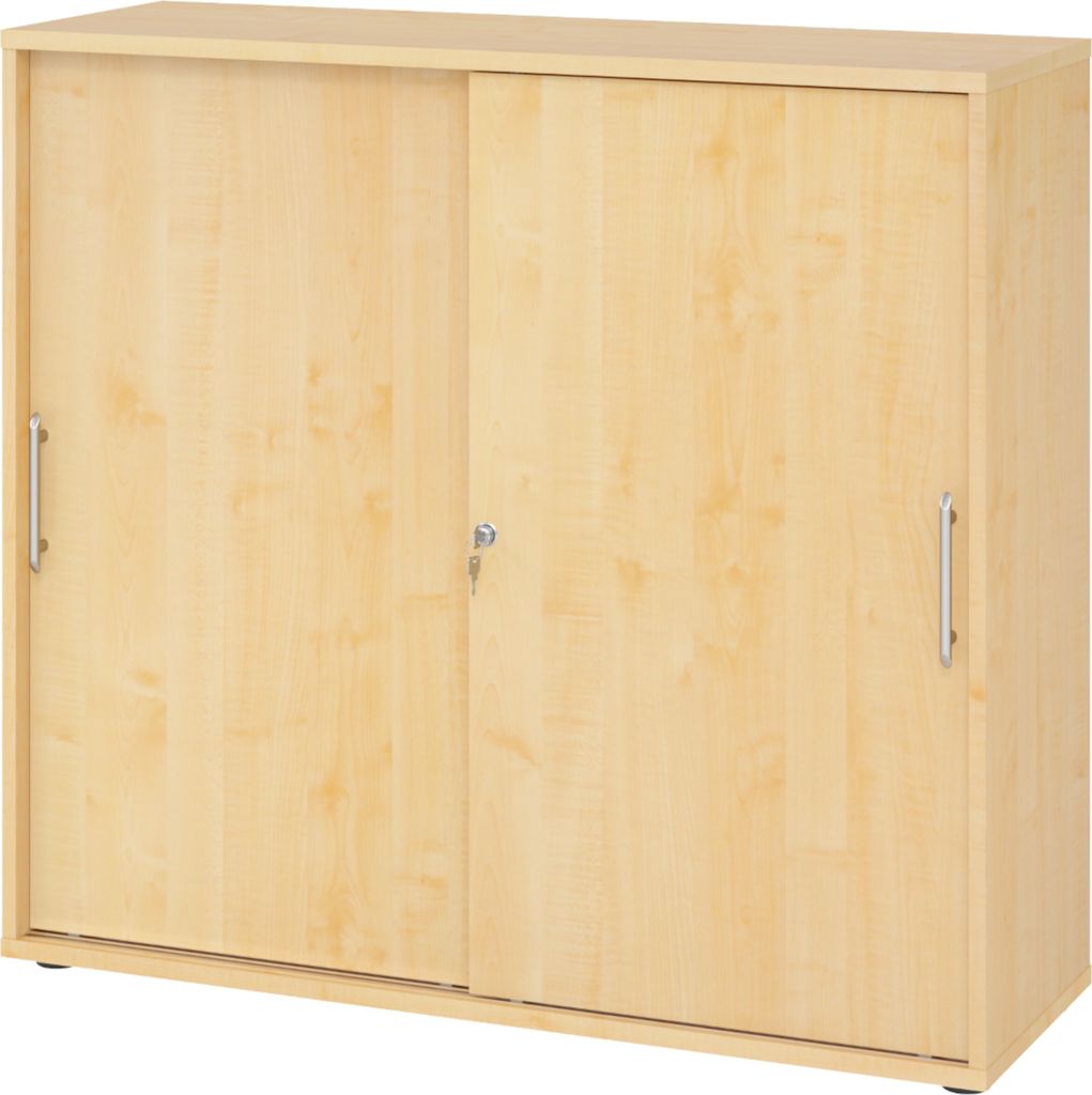 bümö Schiebetürenschrank office - 3 Ordnerhöhen - Nachbildung Ahorn, Griff: Relinggriff (Kunststoff)