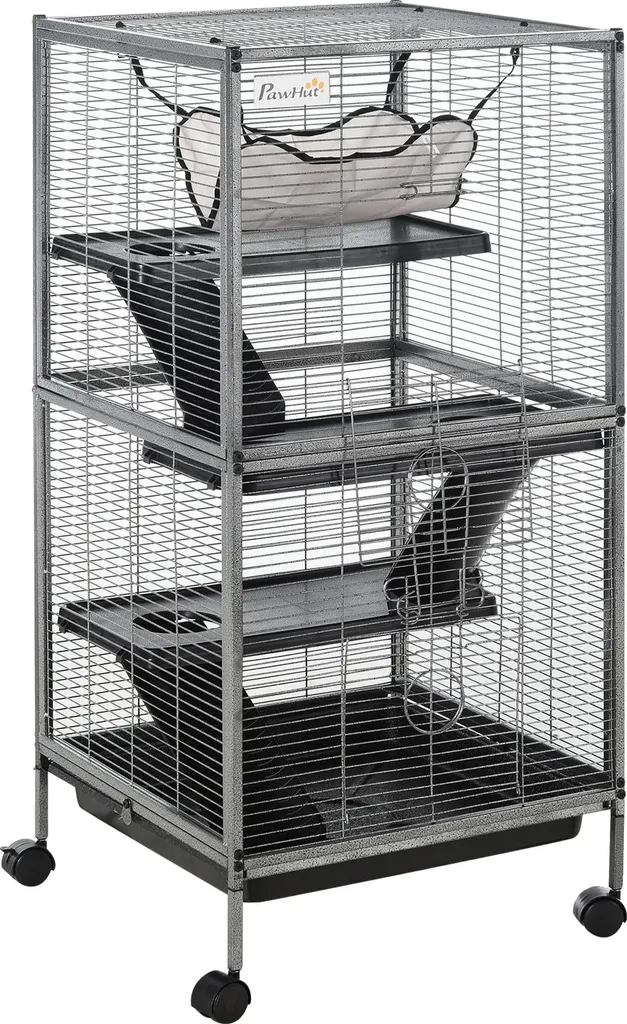 Cage métal anti-évasion 4 étages, habitat sécurisé gris 113.5cm