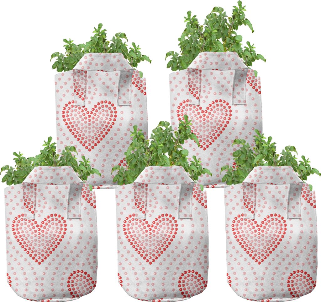 ABAKUHAUS Pearls Zuchttöpfe 5er-Pack, Gepunktete Herz-Muster, hochleistungsfähig Stofftöpfe mit Griffen für Pflanzen, 7 Gallonen, Blush Creme Rot
