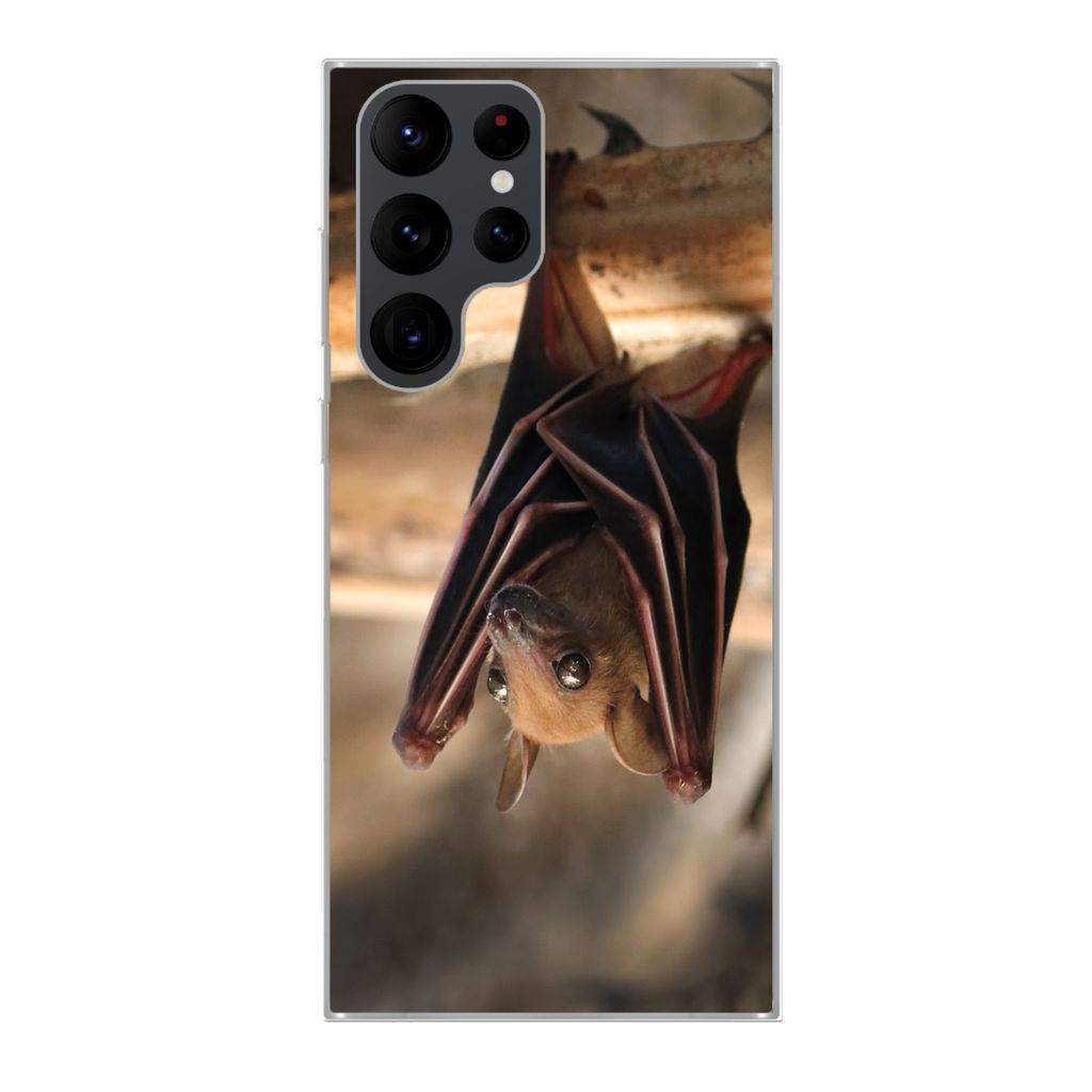 MuchoWow Handyhülle Schutzhülle Hülle für Samsung Galaxy S22 Ultra Baby - Fledermaus - Holz Silikon Softcase Handy Hülle - Abbildung