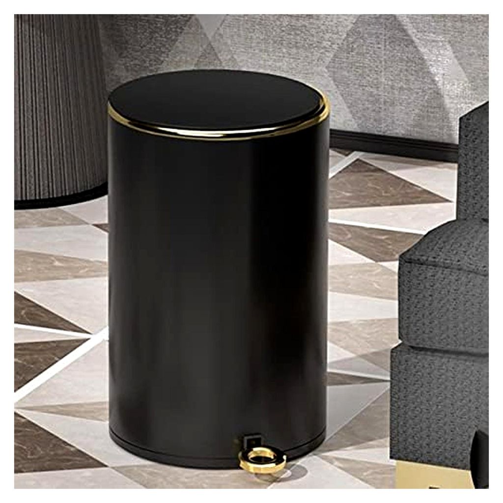 Eleganter 6-Liter-Treteimer aus Edelstahl mit Deckel für Badezimmer und Schlafzimmer. Schwarz-goldenes Design. Geeignet für die Toilette im Büro...