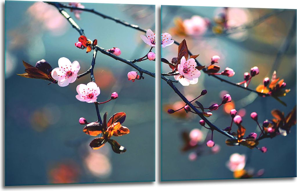 Herdabdeckplatten 2x40x52 Glaskeramikfeld 2-Teilig Glas Spritzschutz Blumen