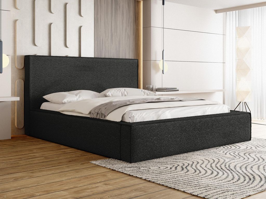 Polsterbett 120x200 mit Bettkasten & Lattenrost – Schwarzes Bett hohem Kopfteil, Boucle oder Samt - Doppelbett mit Stauraum – Bettgestell ohne ...