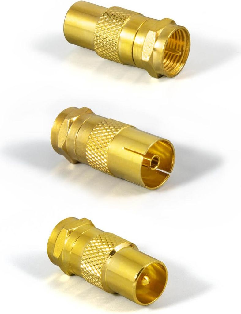 2x Übergangsstecker F-Stecker Koax TV Stecker > Buchse vergoldet HD Receiver PV