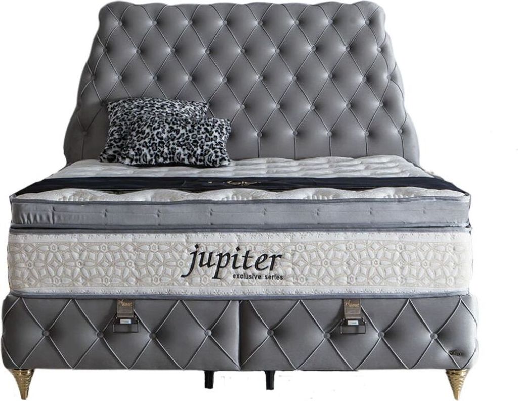 JUPITER Polsterbett 120x200 - Farbe: Hellgrau - Set: Bettkasten-Kopfteil