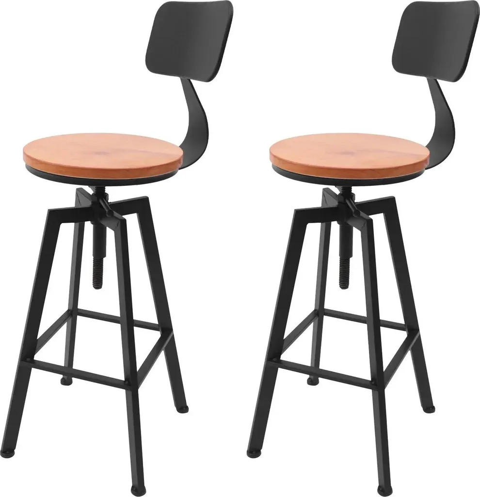 Tabouret de bar bois et métal noir réglable 64-84 cm style industriel x2