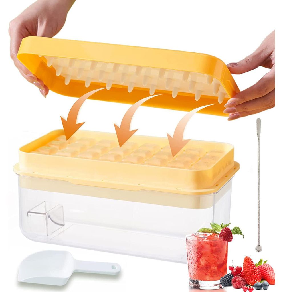 Silicone Ice Trays for Freezer, Stackable Ice Cube Tray with Lid, Bin & Scoop, Durable Ice Mold Making 64PCS Ice Chilling Cocktail Whiskey Tea Coff...