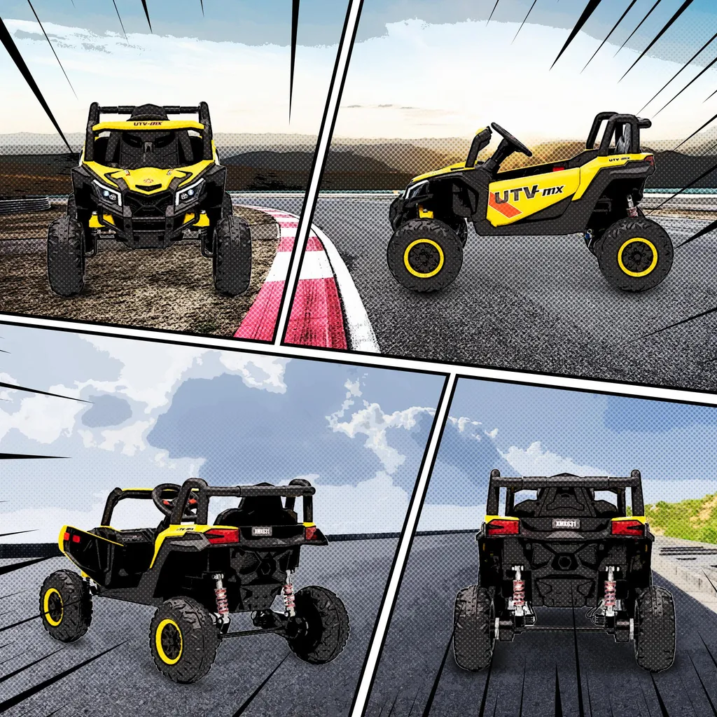 Voiture UTV 12V jaune pour enfant avec télécommande et roues robustes - 11