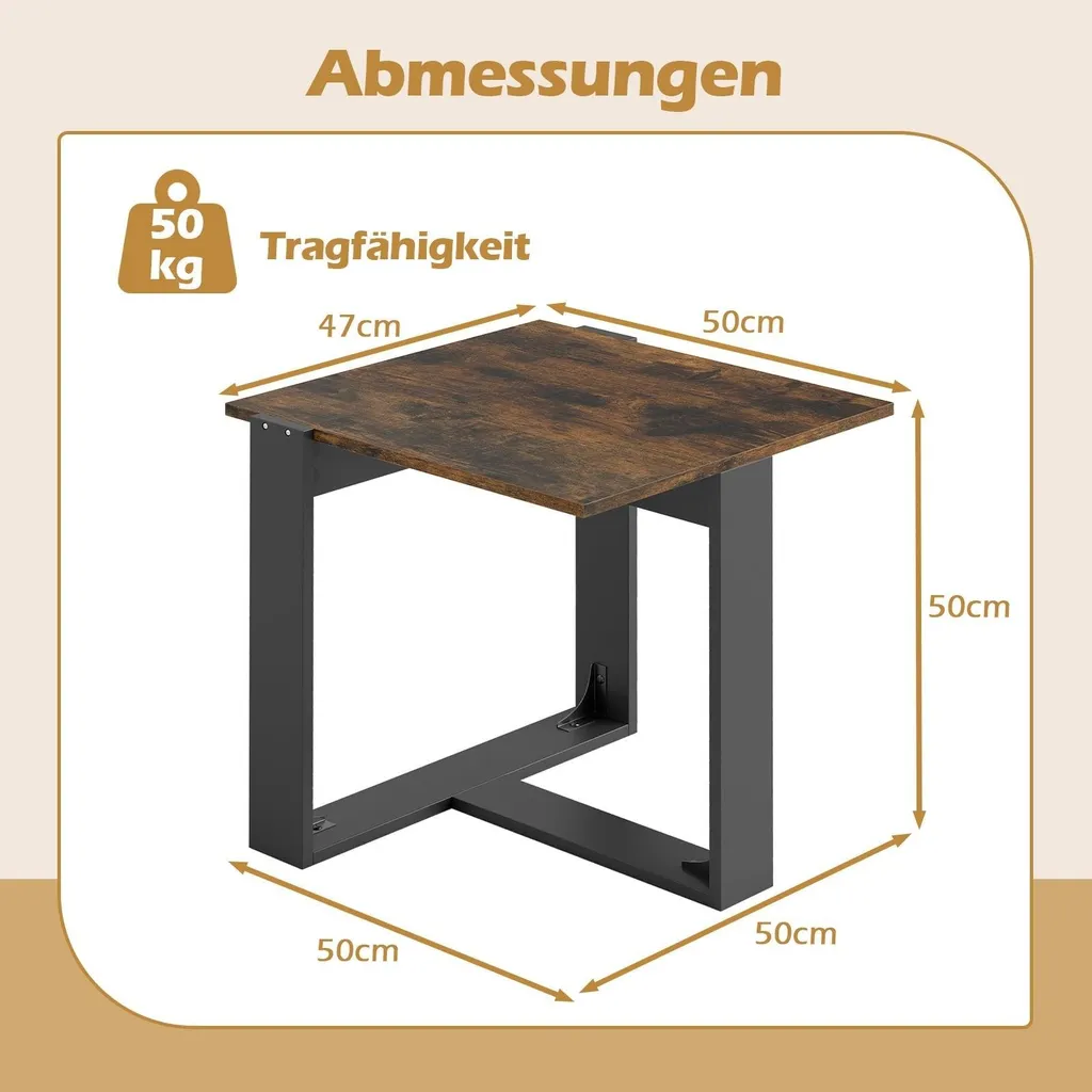 Table d'appoint en métal robuste en T marron rustique de 50 cm - 2