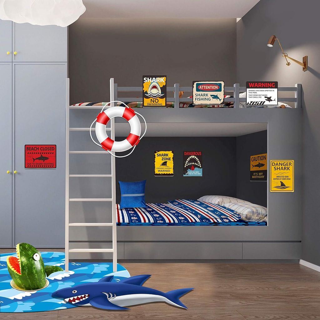 Shark Zone Wanddekorationstafeln für Geburtstagsfeiern - Ozeanthema - horizontales und vertikales Design - 10 Designs - jeweils 20 x 15 cm
