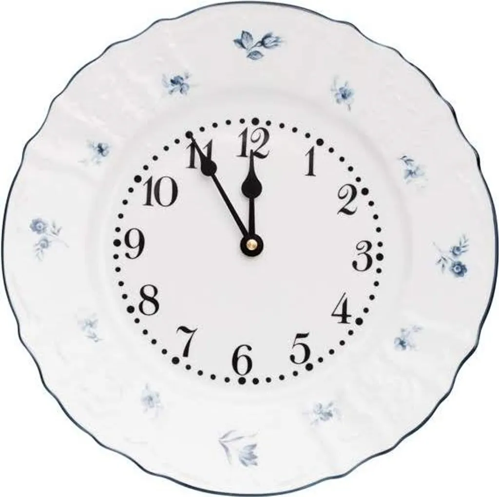 Pendule Murale en Porcelaine de Bohême Décor Roses Bleues Bernadotte 27cm