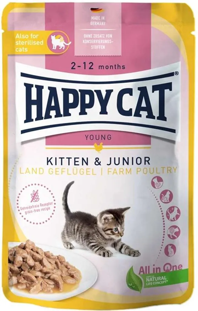 Pack Croissance Happy Cat Kitten Volaille - 20 Repas Complets de 85g