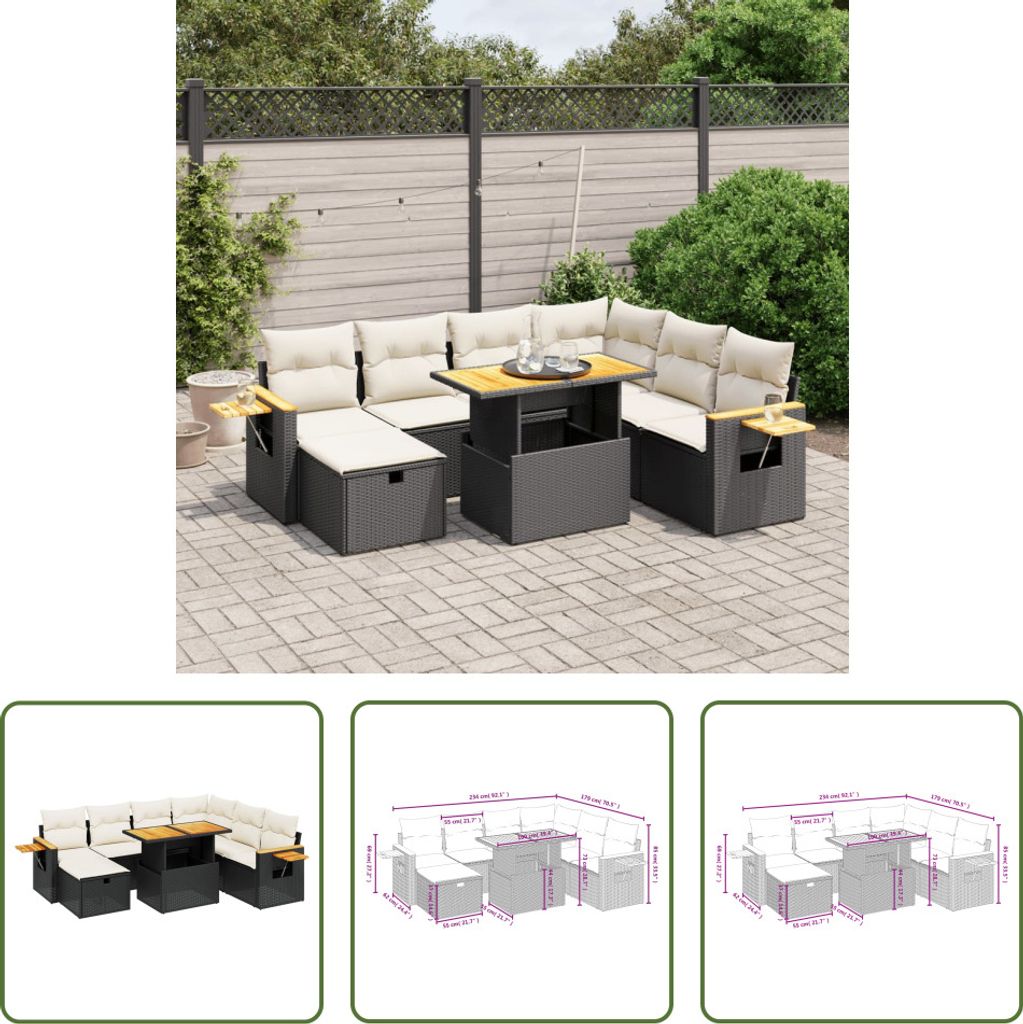 The Living Store 8-tlg. Garten-Sofagarnitur mit Kissen Schwarz Poly Rattan