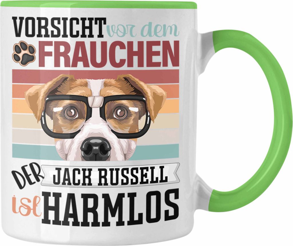 Trendation - Jack Russell Besitzerin Frauchen Tasse Geschenk Lustiger Spruch Geschenkidee Vorsicht Vor Dem Frauchen (Grün)