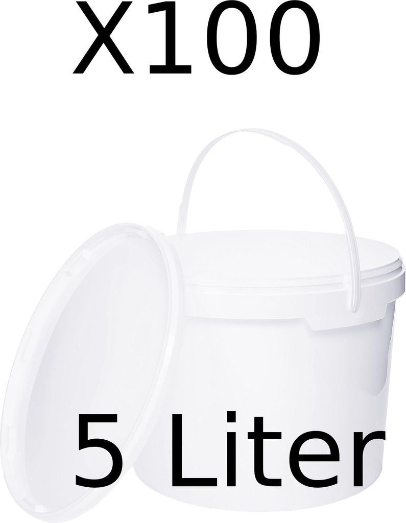 BenBow Eimer mit Deckel 5L x100 Weiß - lebensmittelecht, stabil, luftdicht, auslaufsicher, geruchsneutral - Plastikeimer mit Henkel - leer
