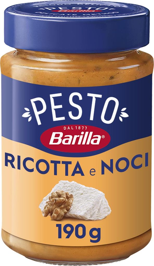 Barilla Pesto Ricotta e Noci 12x190g | Glutenfreie Italienische Pasta-Sauce mit cremigem Ricotta, Walnüssen und Grana Padano, Nudel-Soße, rotes P...