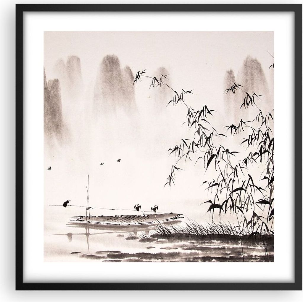 Gerahmtes Poster - Schwarzer Rahmen - Bambus schwarz China - 50x50 cm - Wand Bild - Wanddeko - Wandbilder - Kunstposter - Wandposter - Bilderrahmen...