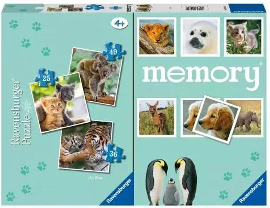 Puzzle 2D 3-en-1 Babytiere avec Jeu de Memory pour Enfant dès 3 Ans