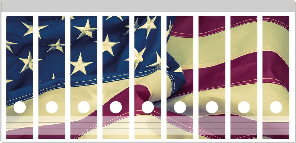 Wallario Ordnerrücken Sticker, selbstklebend für breite Ordner, 9 Stück, Motiv Amerikanische Flagge im Wind
