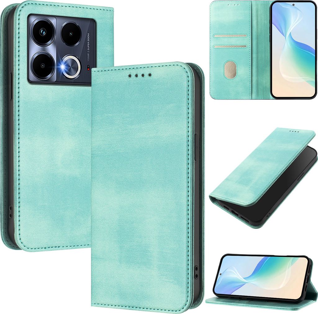 Handyhülle für Infinix Note 40 4G, Vintage Leder RFID Schutz Kartenfach Standfunktion Magnetische Klapphülle Türkis