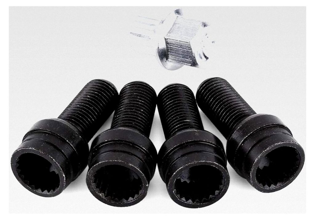4 + 1 M14 x 1,5 mm Radschrauben-Set aus schwarzem Stahl mit Sicherungsmuttern