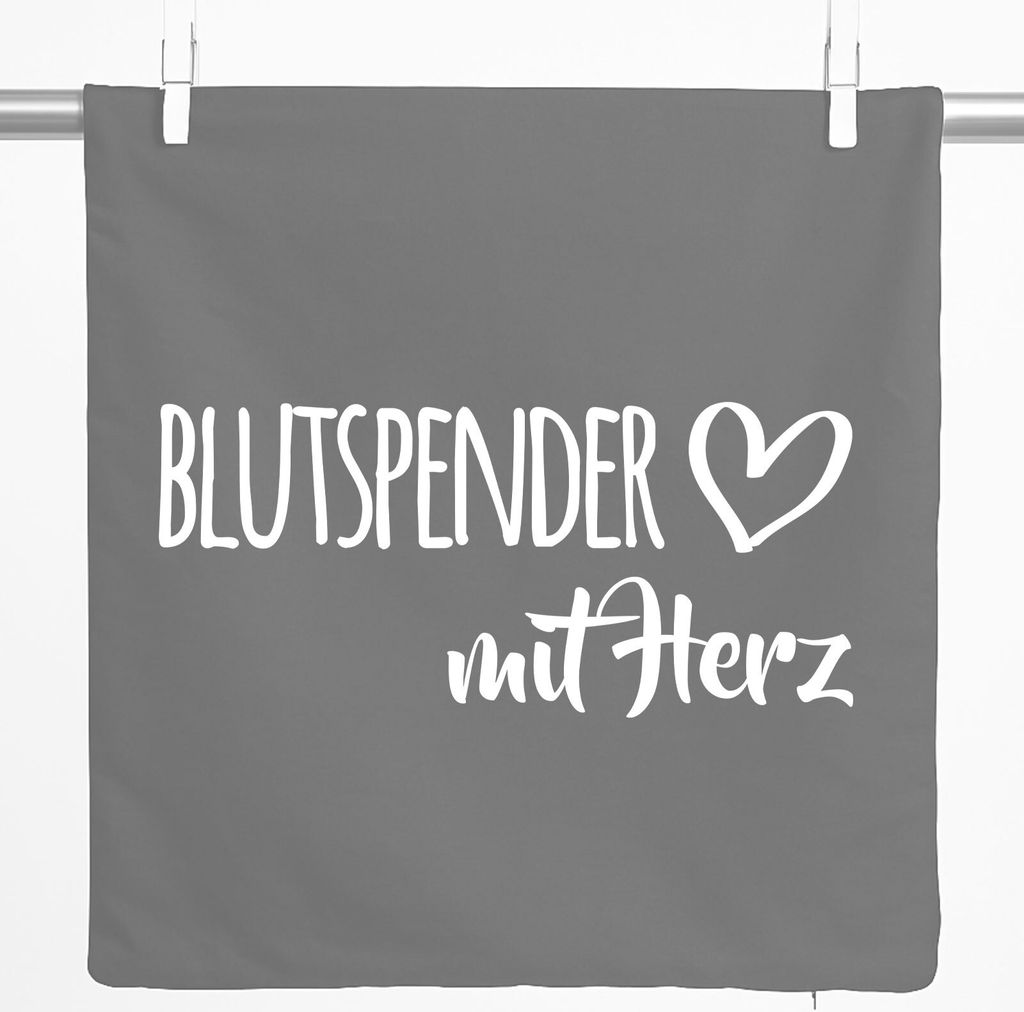 Huuraa Kissenbezug Blutspender mit Herz 40x40cm Steel Grey Baumwolle Dekokissenbezug Geschenkidee