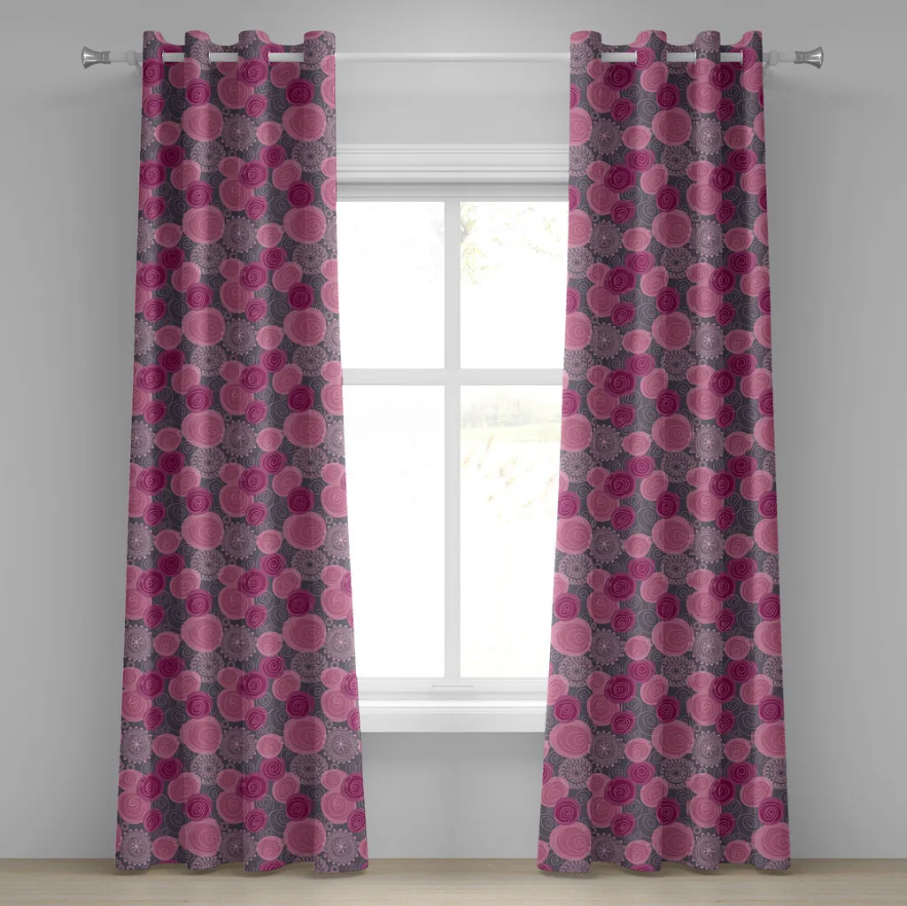 Rideau tamisant anti-regards motif dentelle fuchsia gris 280x245 cm