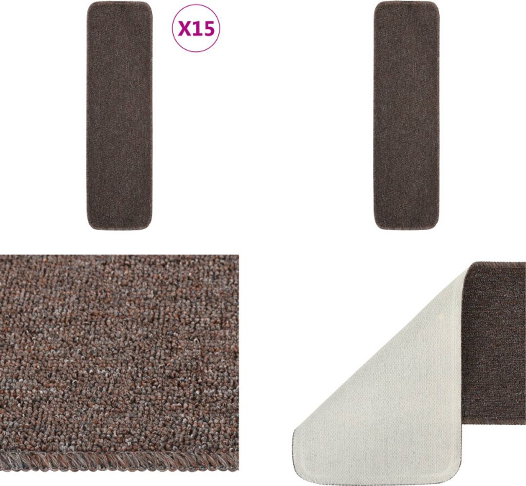 vidaXL Antirutsch Stufenmatten 15 Stk. 75x20 cm Braun Rechteckig - Stufenmatte - Stufenmatten - Antirutsch Stufenmatte - Antirutsch Stufenmatten