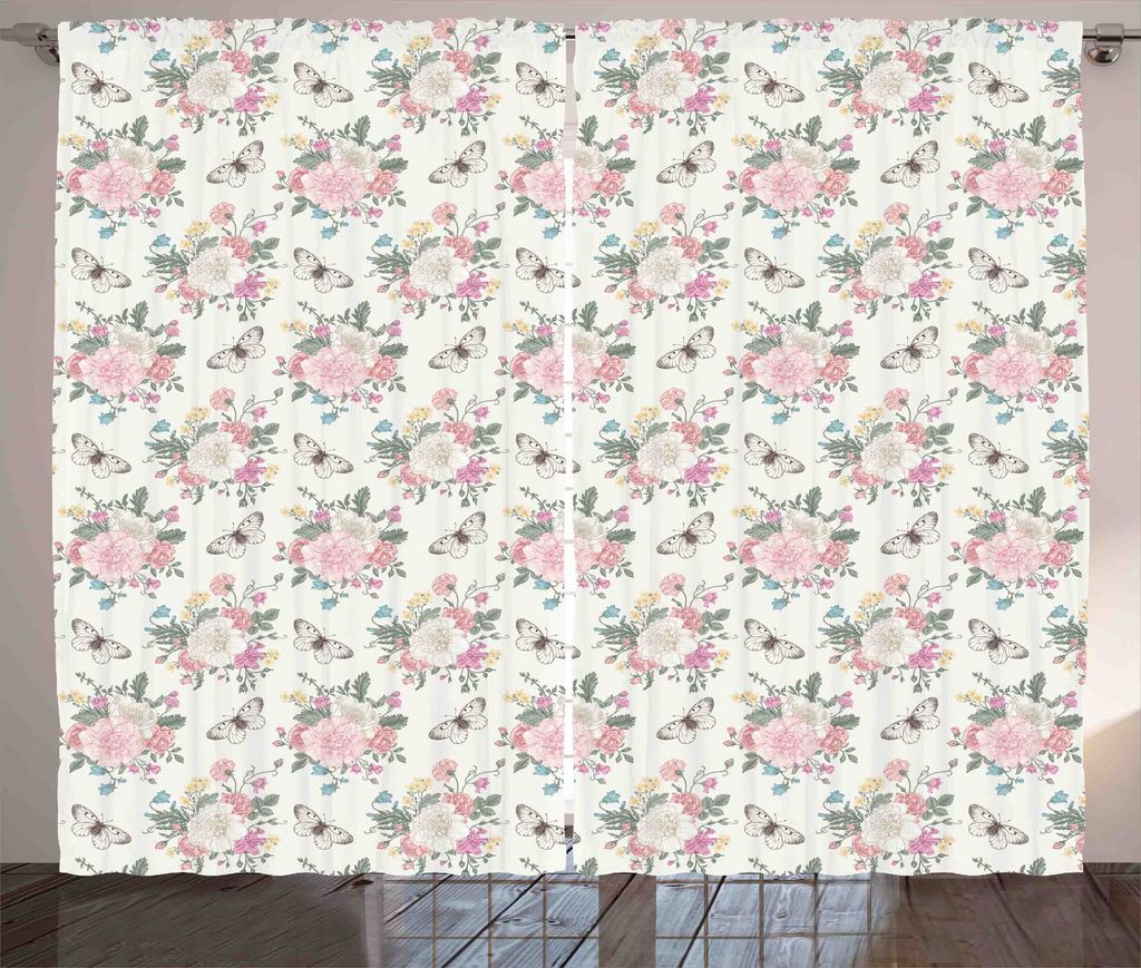 ABAKUHAUS Blumen Rustikaler Gardine, Süßer Rosen-Blumenstrauß, Schlafzimmer Kräuselband Vorhang mit Schlaufen und Haken, 280 x 225 cm, Beige We...