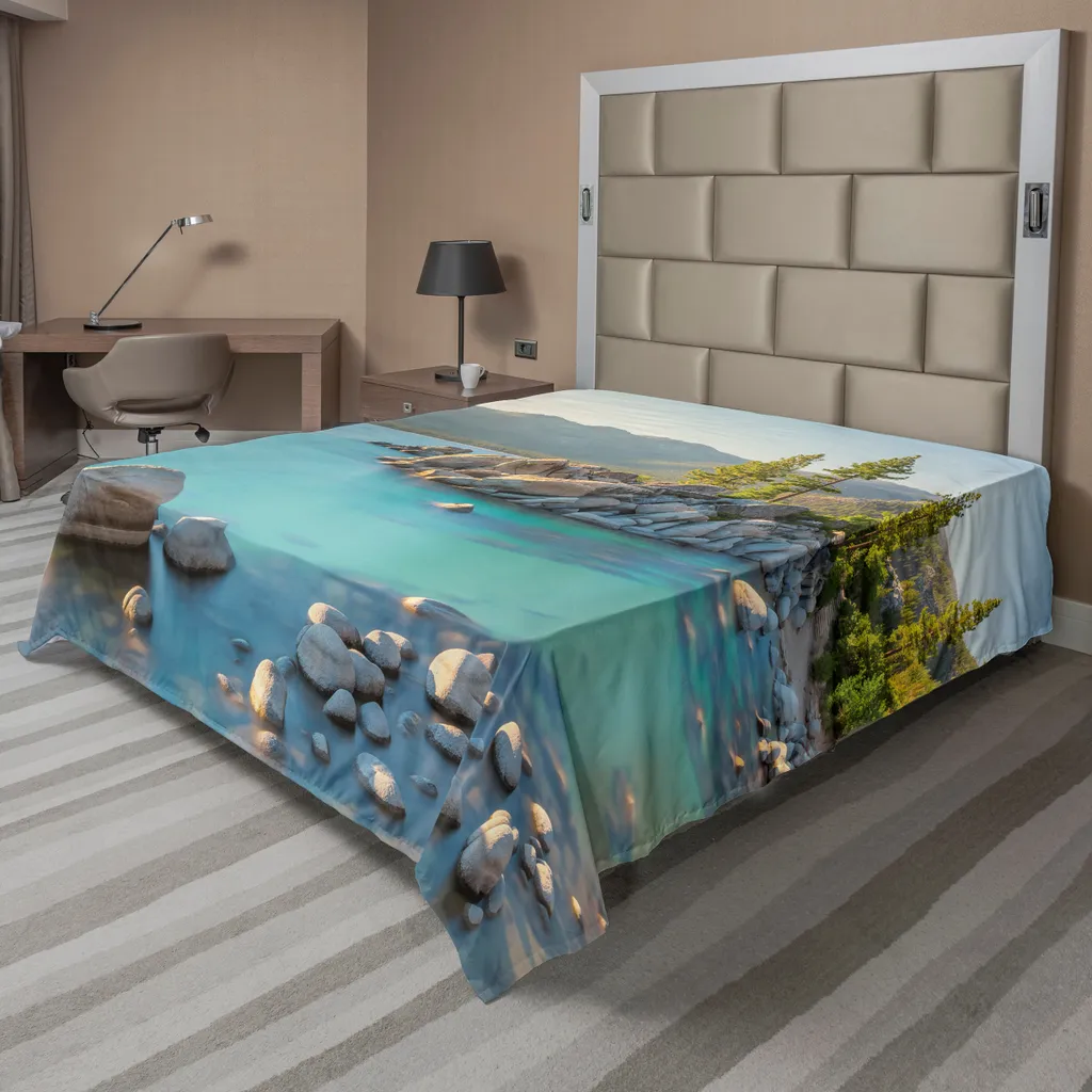 Drap plat pour décoration de chambre thème nature et lac 266 cm x 260