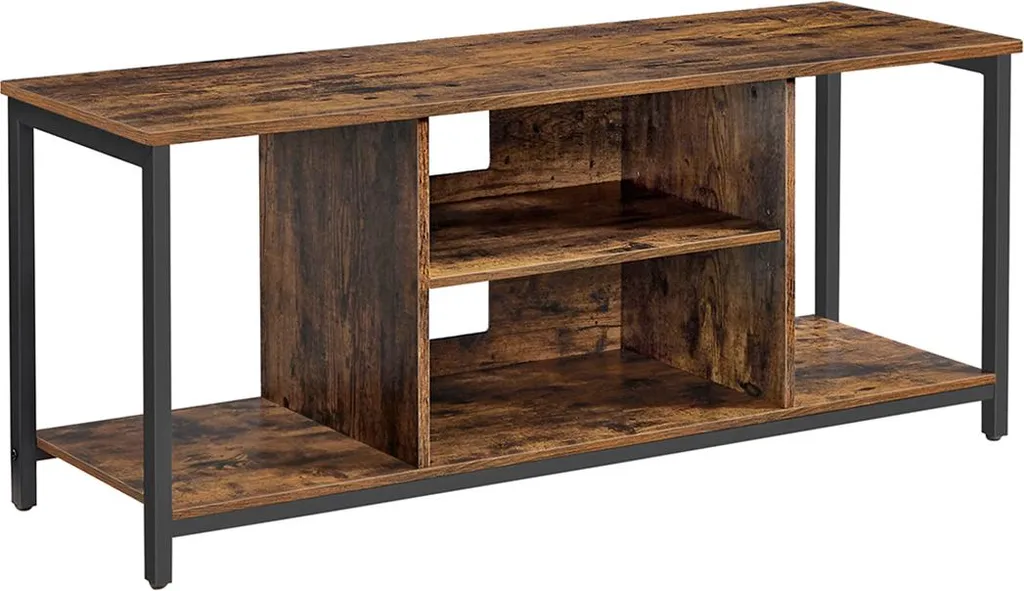 Banc TV industriel brun-noir 120cm, meuble de salon vintage polyvalent