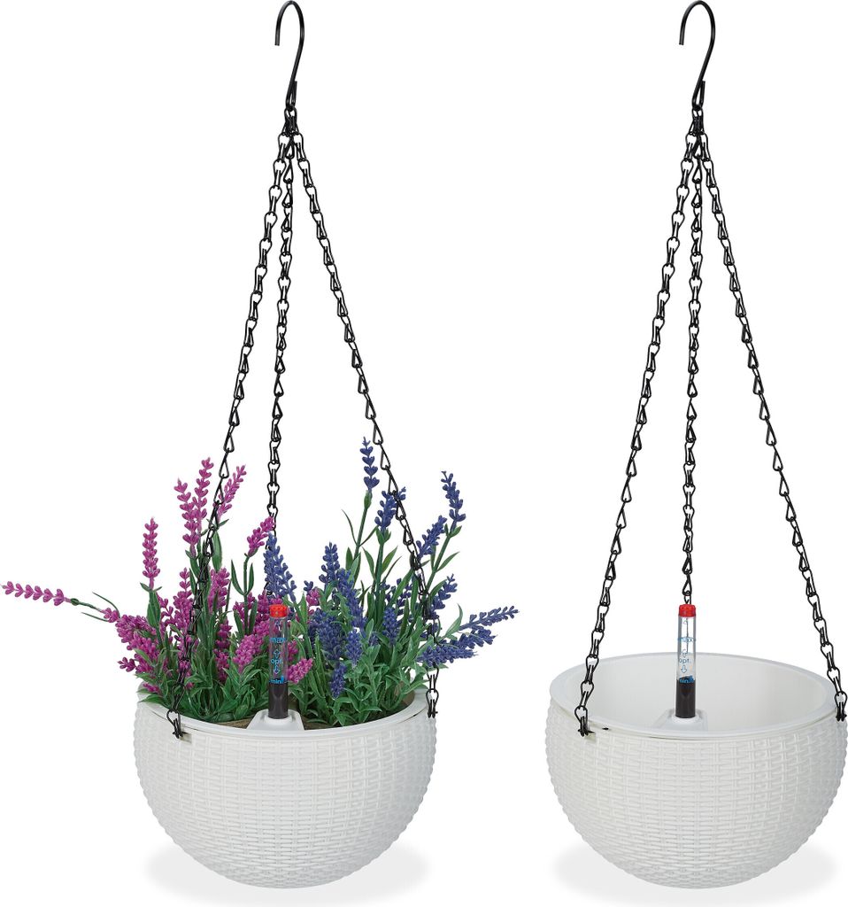 Relaxdays Vaso da fiori sospeso con serbatoio d'acqua, set Immagine del prodotto 