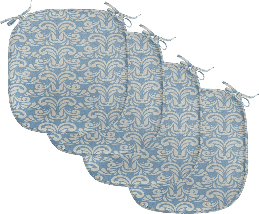 ABAKUHAUS Imbottitura geometrica per sedie da sala da pranzo, Modern Art Strudel, Cuscino decorativo impermeabile con cinturini per sedie da cucina, 40 cm x 40 cm - Confezione da 4, Blu-grigio Tan