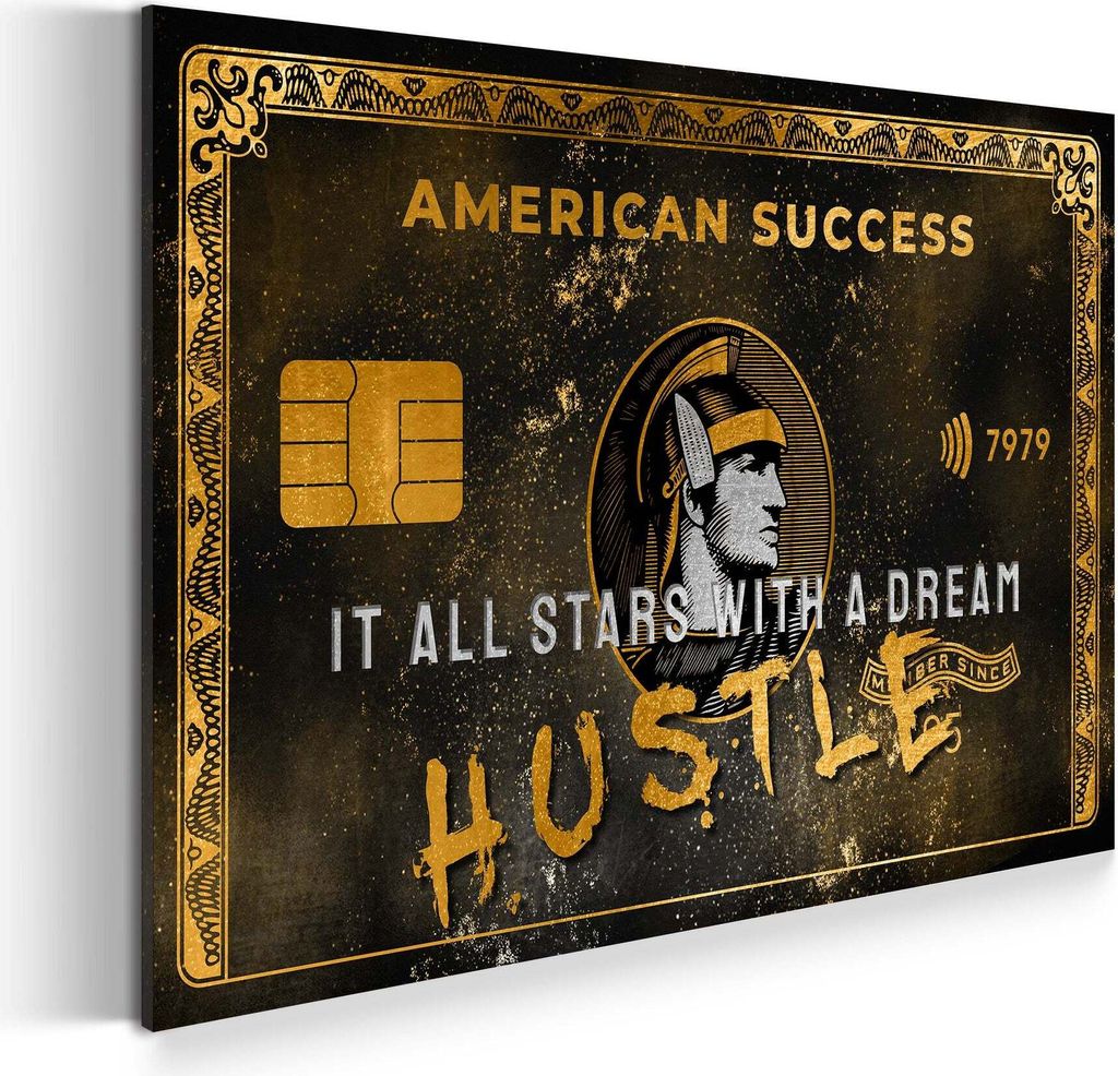 Motivation Hustle Card Wandbild Leinwandbild Deko Kunst XL Zitat Mindset: 150x100x4cm