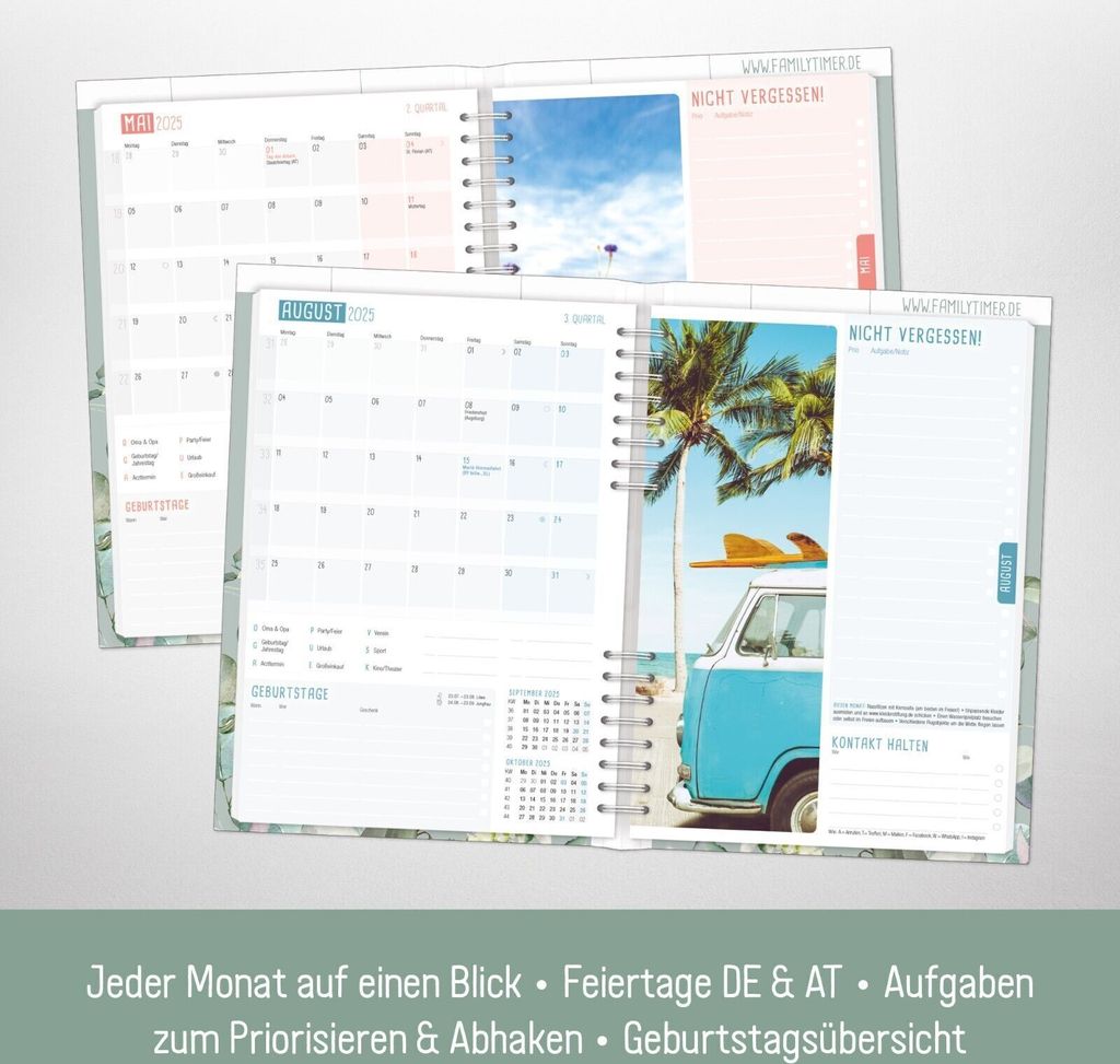 Family-Timer 2025 / 12 Monate / Minty Leaves / Häfft-Verlag Produktbild 4