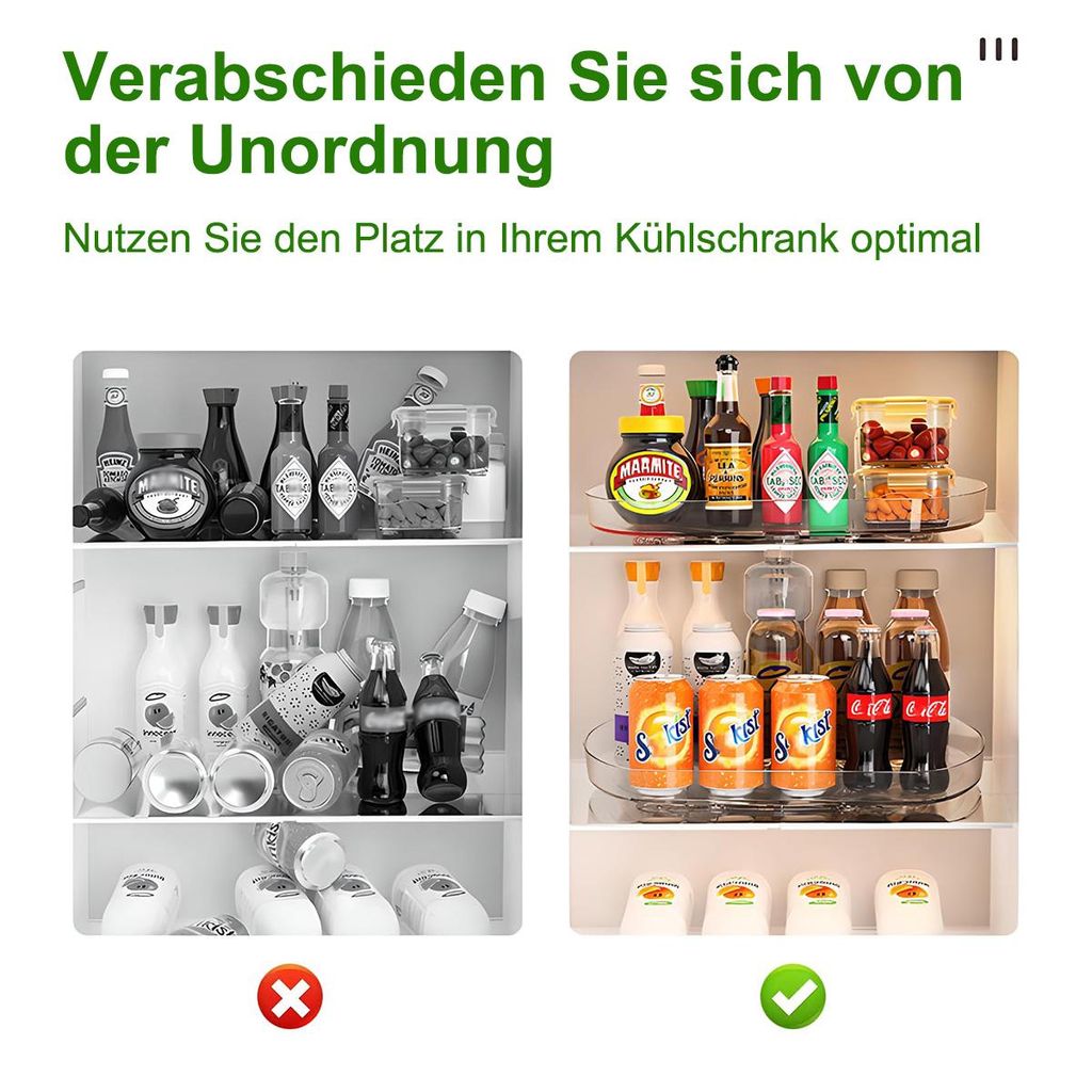 Kühlschrank Drehteller Organizer – 33 Cm Transparente 360° Drehplatte Lazy Susan, PET, Für Küche, Vorratsschrank &