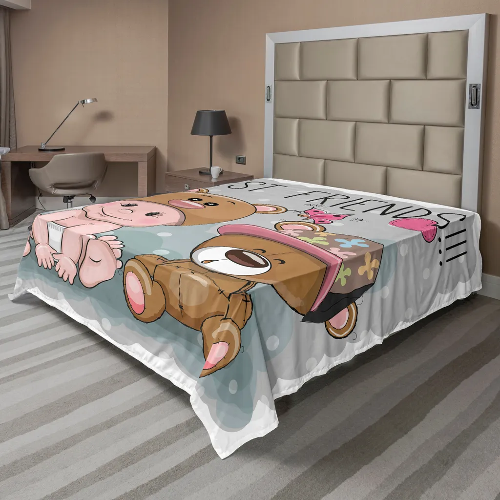 Drap de Lit Doux Motif Ours et Papillon - Confort Supérieur 1 Pièce