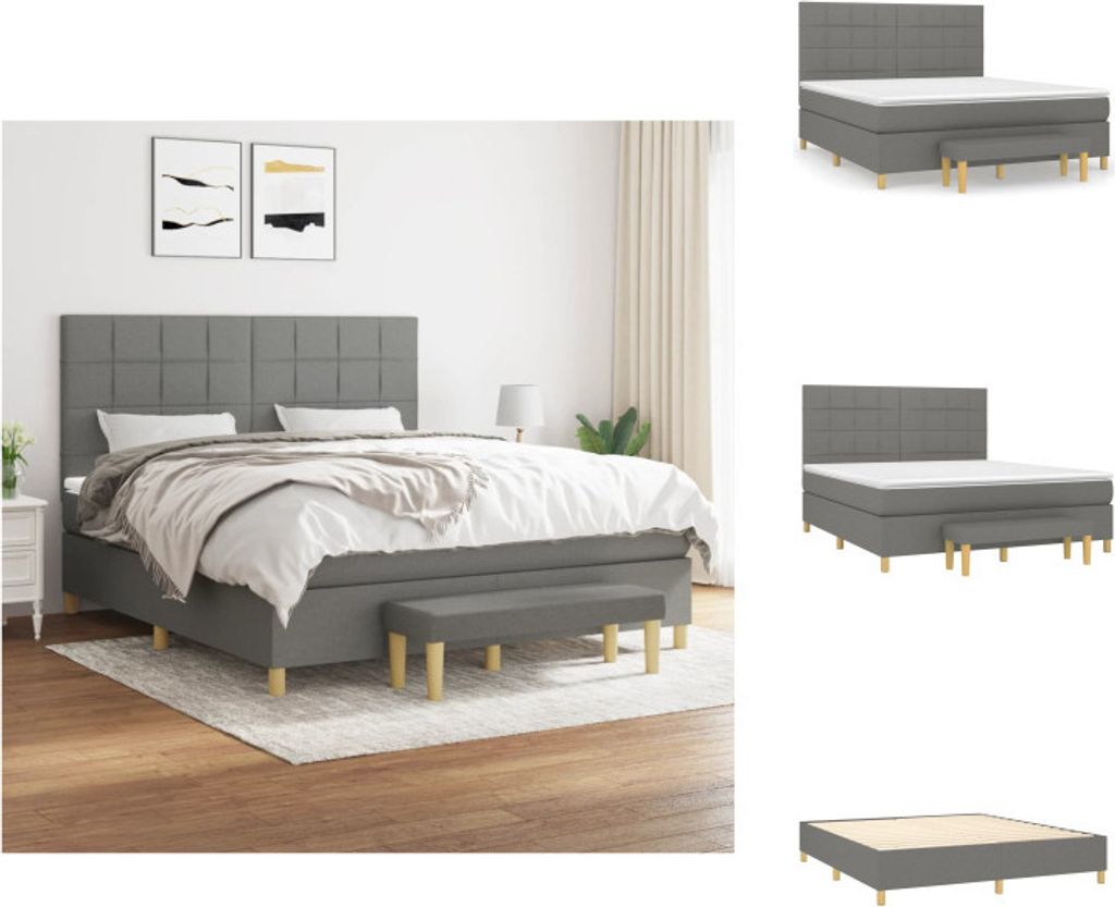 vidaXL Boxspringbett mit Matratze Dunkelgrau 180x200 cm Stoff - Betten & Bettgestelle
